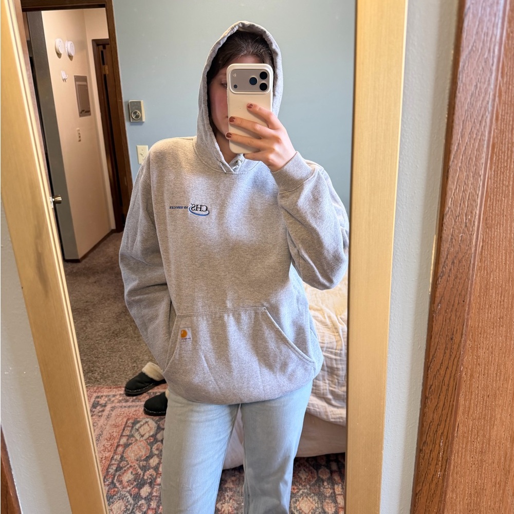 Carhartt Light Gray Pullover Hoodie with Kangaroo Pocket